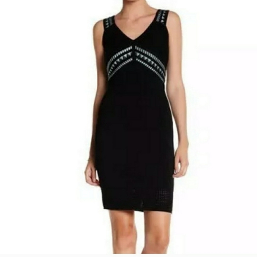 Shoshanna Katelyn Black Embroidered Knit Sleeveless Crochet Dress Size S